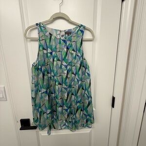 Vince Camuto Blue Green Geometric Sleeveless double layer  Blouse